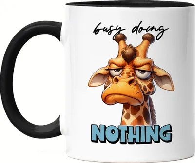 Produktbild von Busy doing nothing Tasse Schwarz lustiger Spruch Busy Doing Nothing Giraffe