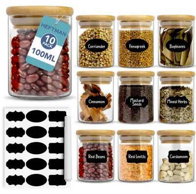 Gewürzdosen Set 10er-Pack, 100 ml, Borosilikatglas, Bambusdeckel