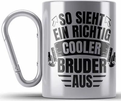 Produktbild von Trendation - Bester Bruder Der Welt Geschenk Edelstahl Tasse Karabiner So Sieht Ein Richtig Cooler Bruder Aus Geschenkidee Geburtstag (Silber)
