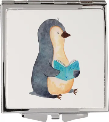 Produktbild von Mr. & Mrs. Panda Kosmetikspiegel Pinguin Buch - Weiß - Geschenk, Nichtstun, Kleiner Spiegel, Handspiegel, Frauen, Ausruhen, Schminkspiegel, Taschenspiegel, Freizeit