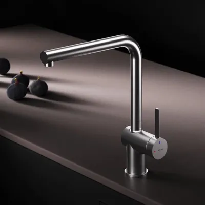 Productafbeelding van AM.PM Keukenmengkraan, metalen keukenarmatuur, spoelbakmengkraan met L-vormige uitloop, geborsteld roestvrij staal