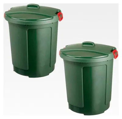Produktbild von 2 Kunststofftonnen mit Deckel, 75 Liter, frostsicher bis -20°C, grün