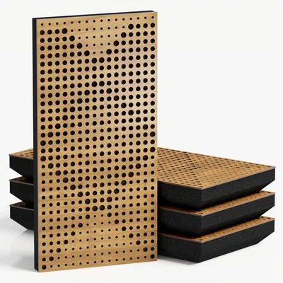 Productafbeelding van Set van 10 smalle akoestische panelen WILDS-F, 50x25x5 cm, eiken/bruin