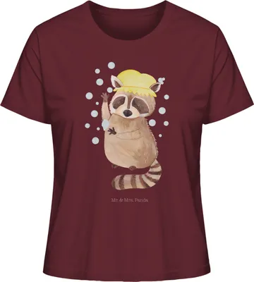 Produktbild von Mr. & Mrs. Panda Oberteil Damen Waschbär Größe L - Burgundy - Geschenk, Fröhlich, T-Shirt Kurzarm, Tagträumen, Plan, Gute Laune, Sommershirt, Waschen, Shirt, Seifenblasen
