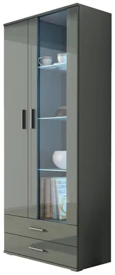 Produktbild von Vitrine SINDI SH7H grau / grau hochglanz