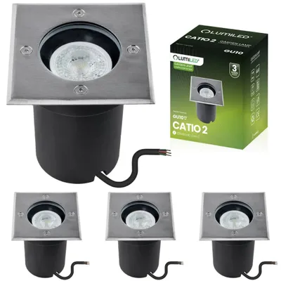 Produktbild von LUMILED 4er Set Bodeneinbauleuchten für GU10 - Bodenstrahler außen IP65 IK09 befahrbar eckig Silber Bodenleuchte Bodeneinbaustrahler Außenleuchte