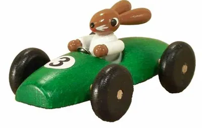 Zdjęcie produktu dla Dekoracja wielkanocna Zielony samochód wyścigowy z królikiem Szer. x wys. 8 x 3 cm NOWY