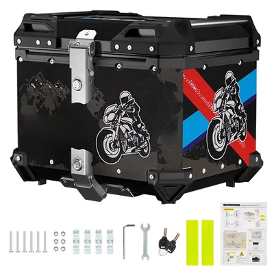 Obrázek produktu pro Zadní box na motocykl, 65 l hliníkový kufr na motocykl, velký zadní úložný prostor pro cestování a dojíždění