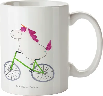 Produktbild von Mr. & Mrs. Panda Kinderbecher Einhorn Radfahrer - Weiß - Geschenk, Camping Tasse, Konfetti, Radfahren, Deko, Pott, Plastikbecher, Kindergarten, Bike, Einhörner