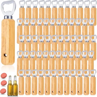 Productafbeelding van Houten Flesopeners Met Gaten - Set van 60 - Houten Handvat Bier Gepersonaliseerde Bierblikopener Met Houten Handvat