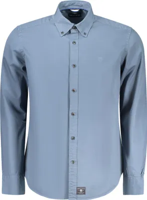 Produktbild von Herren Langarmhemd Blau - Stylisches Button-Down design mit Stickerei