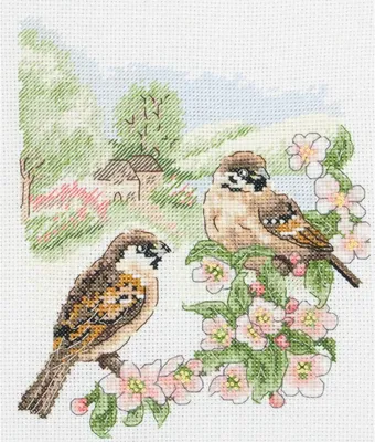 Produktbild von Anchor Kreuzstich Set "Frühlingssperling", Zählmuster, 19,5x16,5cm