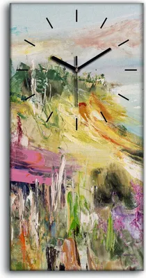 Produktbild von Wohnzimmer-Bild Leinwand Uhr 30x60 Malerei Abstrakte Landschaft Berg Kunst - schwarze Hände