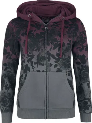 Produktbild von Rock Rebel by EMP Damen bordeaux-graue Sweatjacke mit Rosen-Alloverprint und Dip Dye Farbverlauf XL