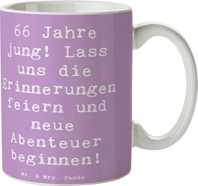 Produktbild von Mr. & Mrs. Panda Becher Spruch 66. Geburtstag Feiern - Lavendeltraum - Geschenk, inspirierender, 66 Jahre jung, Pott, Geburtstagsspruch, Kaffeepott, Kaffeetasse, Tasse