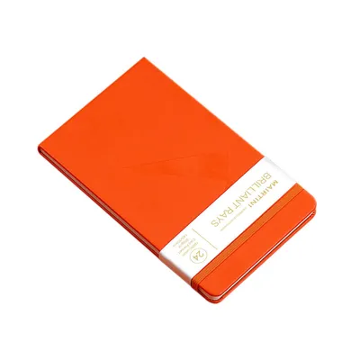 Produktbild von Mairtini Aquarellblock in Orange –  A6 aus 100% Baumwolle – 24 Blatt, 200g/m², kaltgepresst, Kunstleder-Einband - ideal für Malen unterwegs