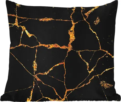 Produktbild von MuchoWow® Outdoor Kissen - Marmor - Gold - Schwarz - Marmoroptik - Glitter - 60x60 cm - Wetterfest - Lounge Kissen - Dekoration - Schlaf Kissen