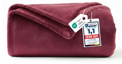 Produktbild von WAVVE Kuscheldecke Weinrot Decke – Flauschige Fleecedecke 150x200 cm, Warme Sofadecke & Wohndecke, Weicher Sofaüberwurf XL für Couch & Bett