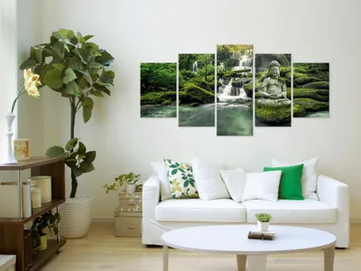 Immagine prodotto di Quadro acustico Buddha Natura 200x100 cm Immagini Schiuma acustica Assorbitore acustico ad alte prestazioni Isolamento acustico Tela 5 pezzi Murale Acustica ambientale Isolamento acustico c-C-0019-b-p
