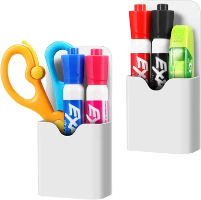 Produktbild von magnetischer Stifthalter - Magnetische Stifteablage - 2 Stück - Whiteboard Zubehör - Stiftehalter mit Magnet - für Whiteboard, Kühlschrank - Weiß