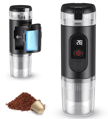 Image de Machine à café 2-en-1 portable - Machine à expresso de voyage - Pression de 20 bars - Compatible avec les capsules Nespresso - Batterie USB-C et 7650 mAh - Pour voiture et activités de plein air - Bleu