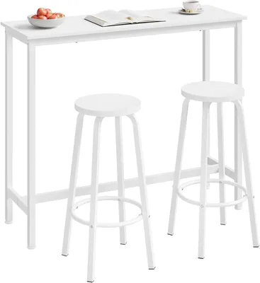 Produktbild von WOLTU Bartisch Set mit 2 Barhockern, Stehtisch & Barstuhl mit Metallgestell, 120x40x100cm : Weiß Farbe: Weiß