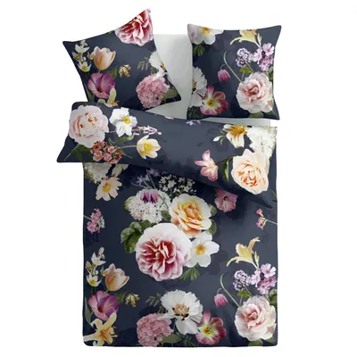 Produktbild von Bettwäsche Flower Blue Bettbezug 135x200cm Kissenbezug 80x80cm - mit Reißverschluss, 100% Baumwolle - Atmungsaktiv und höchste Qualität