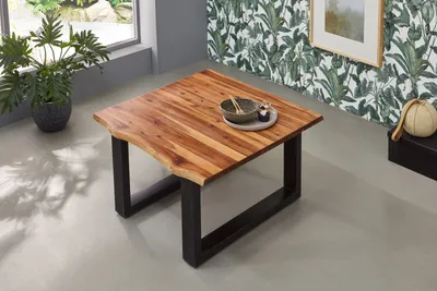 Produktbild von Baumkanten Couchtisch 90 x 90 cm Akazie/cognac schwarz ESRA