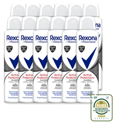 Image de 12 sprays déodorants Rexona Active Protection Invisible - 150 ml - Pack économique - 12 pièces