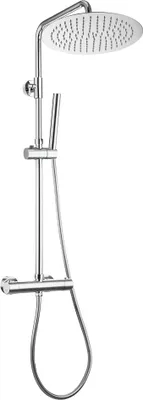Imagen del producto de Sistema de ducha con termostato, ducha de lluvia, juego de ducha con grifo, mezclador y cabezal de ducha redondo de 30 cm de diámetro, acabado cromado