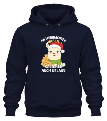 Produktbild von An Weihnachten Haben Kalorien Urlaub Alpaka Lama Nikolaus Hoodie Kapuzenpullover, Navy, S