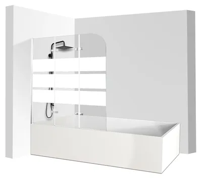 Produktbild von Vigevee Duschwand für Badewanne 120x140cm, 3-teilig faltbare Glas Duschwand, 6mm EGS Sicherheitsstreifen Badewanne Bildschirm, duschkabine Zubehör, weißer Streifen