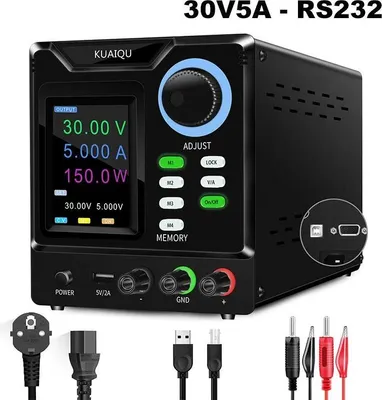 Immagine prodotto di Alimentatore da laboratorio DC - SPPS-D305-232 - 0–30V 0–5A, regolabile - Programmabile - Interfaccia RS232 - Uscita singola