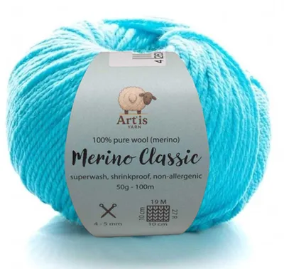 Productafbeelding van Merino Classic Art'is Yarn 100% Pure Merinowol Superwash (50g/100m) (4535 aqua)