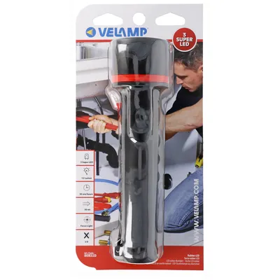 Produktbild von Velamp LED Gummi-Taschenlampe, 3 LEDs, wasserdicht, mit Handschlaufe, Lieferung ohne Batterien