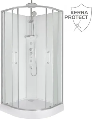 A white Kerra Hydromassagekabine Wega 90 WH with a shower system inside.