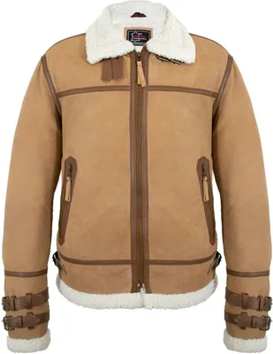 Produktbild von Herren Fell Lederjacke aus Echtem Ziegenleder Fliegerjacke Bomberjacke (M,Beige)