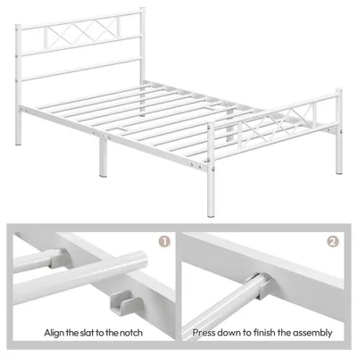 Produktbild von Yaheetech Metallbett Bettgestell mit Kreuzdesign Kopfteil, 90 x 200 cm Bettrahmen, Weiß