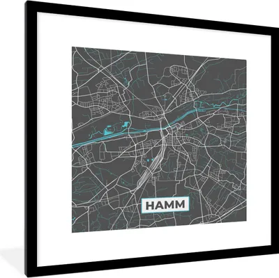 Produktbild von MuchoWow® Gerahmtes Poster Stadtplan - Hamm - Deutschland - Karte 40x40 cm - Poster mit Schwarzem Bilderrahmen Wandposter Rahmen Foto Bilder - Poster - Plakat im Rahmen