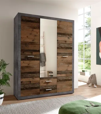 Produktbild von Kleiderschrank Drehtürenschrank Schrank "Stern I" Old Style / Betonoxid