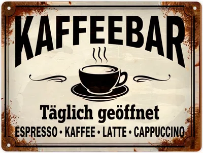 Produktbild von Kaffeebar Metallschild XL in 21x28 cm im Vintage-Stil