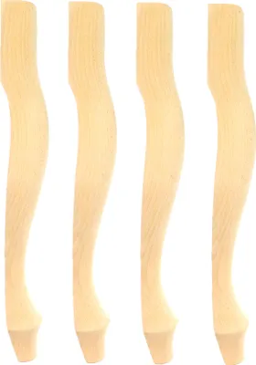 Four wooden furniture legs are arranged side-by-side against a white background.