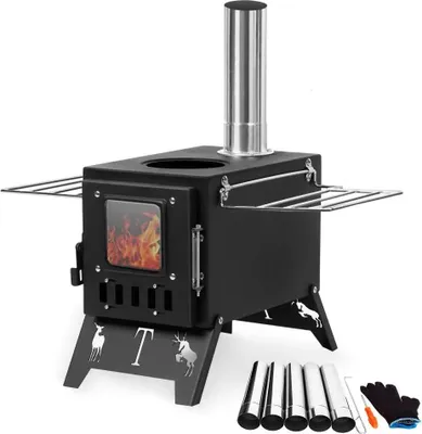 Image de Poêle à bois - Poêle de camping/pour tente - Métal - Combustible : bois - Manuel - Pour 3 à 5 personnes - Sans dispositif d'allumage - Rouge
