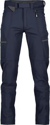 A pair of navy blue work pants shown from the front against a white background.