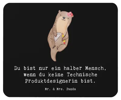 Produktbild von Mr. & Mrs. Panda Mouse Pad Technische Produktdesignerin Herz - Schwarz - Geschenk, pc mousepad, laptop, mousematte, Mauspad