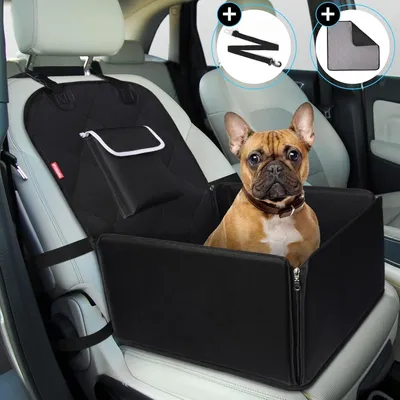 Produktbild von Extra stabiler Hundeautositz für kleine bis mittlere Hunde, für Vordersitz und Rückbank, mit Sicherheitsgurt, wasserdicht, schwarz
