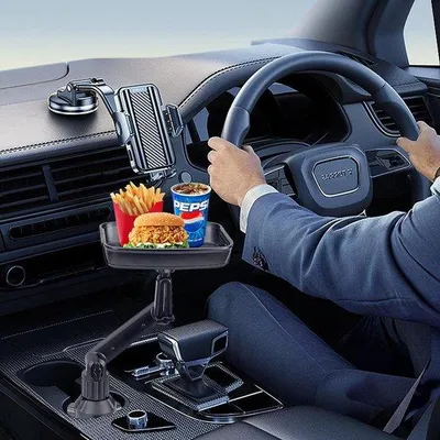 Produktbild von Schwarzes Auto-Tisch-Set, 360 Grad drehbar, für Getränke und Snacks