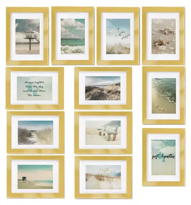 12er-Set Holz-Fotorahmen 13x18 cm Gold mit Passepartout