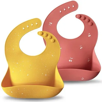 Produktbild von Ibenzoa® Verstellbares, wasserdichtes Silikon-Lätzchen mit großer Auffangtasche – BPA‑frei, weich & leicht zu reinigen für Babys und Kleinkinder