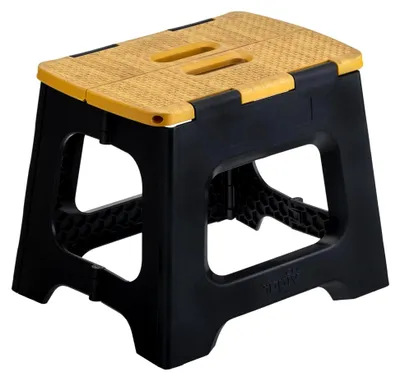 Produktbild von Kompakter Klapphocker für Erwachsene, 27 cm, rutschfest und belastbar bis 150 kg, leicht und faltbar, ideal für Zuhause, Bad, Schlafzimmer und Büro, Schwarz mit Bambusdruck